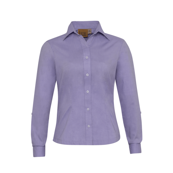 Oxford Thai Purple Double Function Long Sleeve Blouse For Women